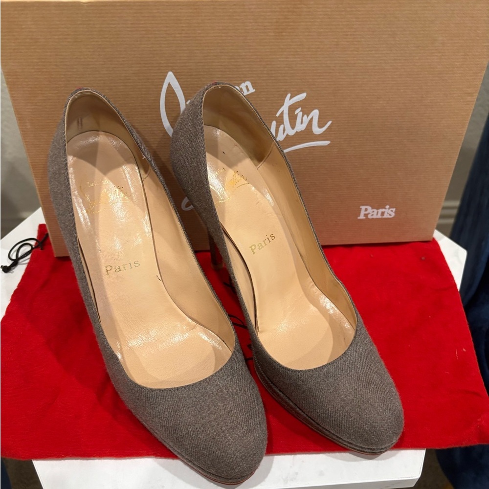 Christian Louboutin Grey Fabric Bianca heels